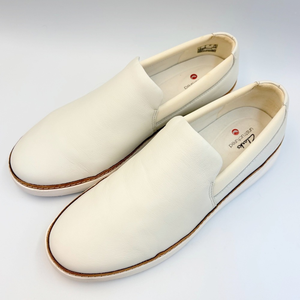 Clarks Kerris Stride White Leather Slip On Sneakers Womens Sz 9 Comfort Loafers - Picture 2 of 13